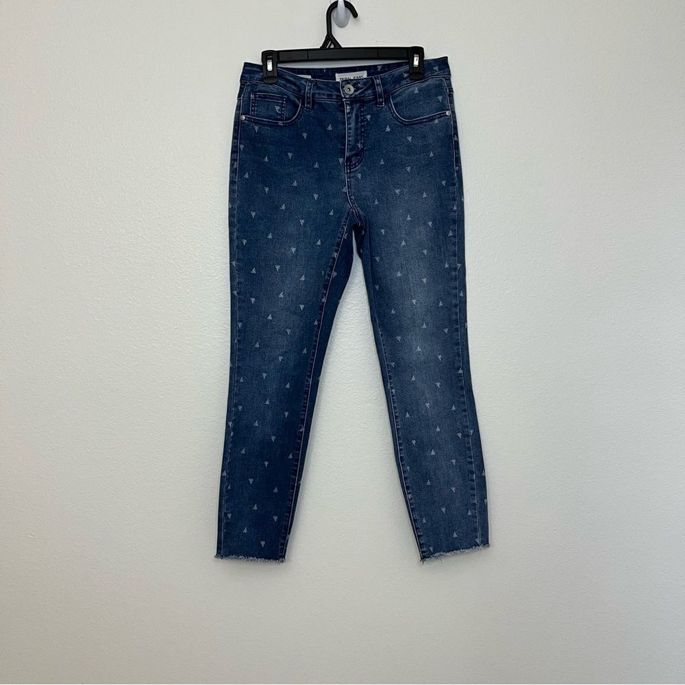 Tribal Jeans Audrey Mid Rise Ankle Jegging woman’s sz 6 raw hem boat print